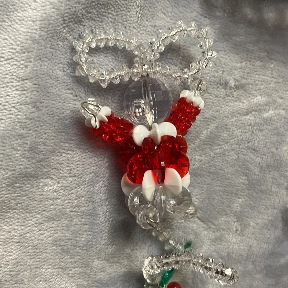 Vintage Beaded Mouse and Two Sleighs Red/Green/ Sparkle w/Holly Accents